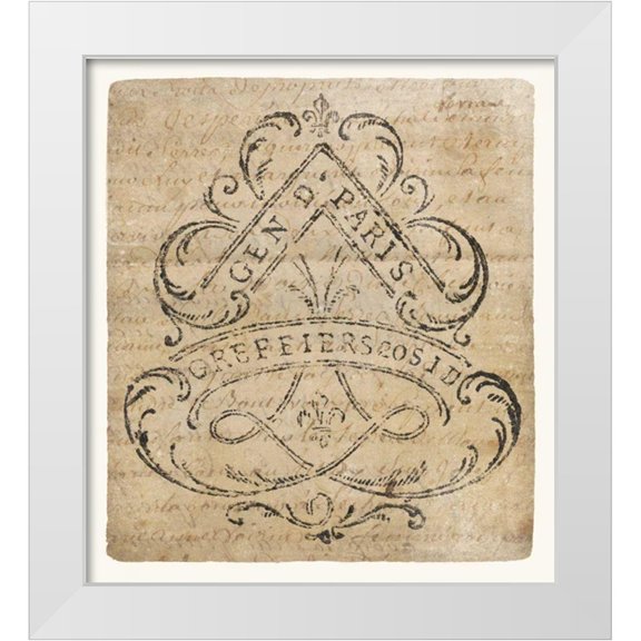 Wild Apple Portfolio 12x13 White Modern Wood Framed Museum Art Print Titled - Vintage Letter Crest I Antique Border V2