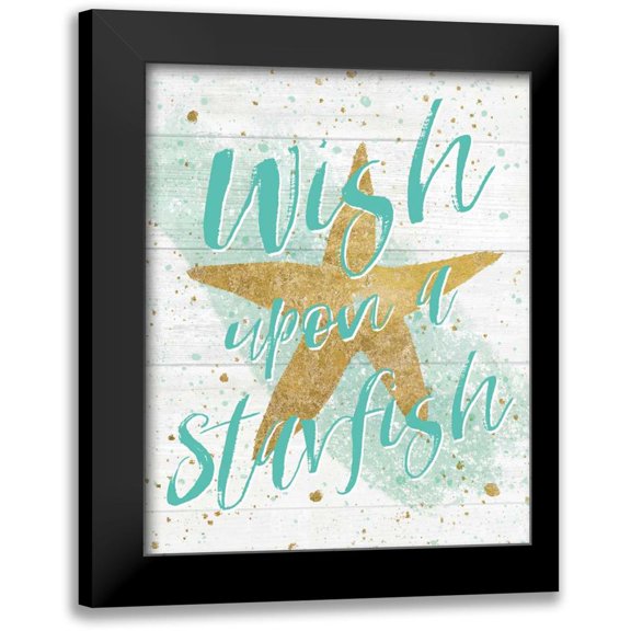 Wild Apple Portfolio 12x14 Black Modern Framed Museum Art Print Titled - Silver Sea Life Aqua Starfish Shiplap