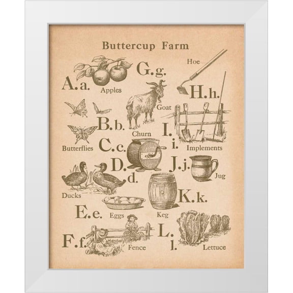 Wild Apple Portfolio 12x14 White Modern Wood Framed Museum Art Print Titled - Vintage Alphabet I