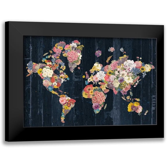Wild Apple Portfolio 14x11 Black Modern Framed Museum Art Print Titled - Botanical Floral Map