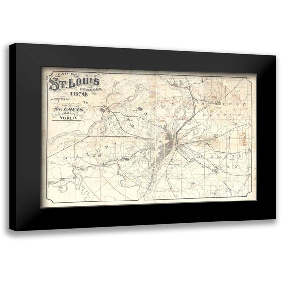 Wild Apple Portfolio 14x11 Black Modern Framed Museum Art Print Titled - Vintage St Louis Map v2