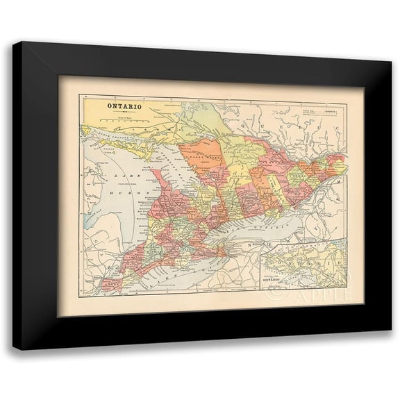 Wild Apple Portfolio 14x12 Black Modern Framed Museum Art Print Titled - Map of Ontario