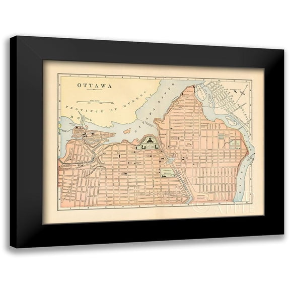 Wild Apple Portfolio 14x12 Black Modern Framed Museum Art Print Titled - Map of Ottawa