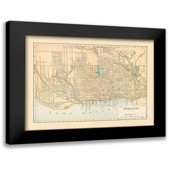Wild Apple Portfolio 14x12 Black Modern Framed Museum Art Print Titled - Map of Toronto