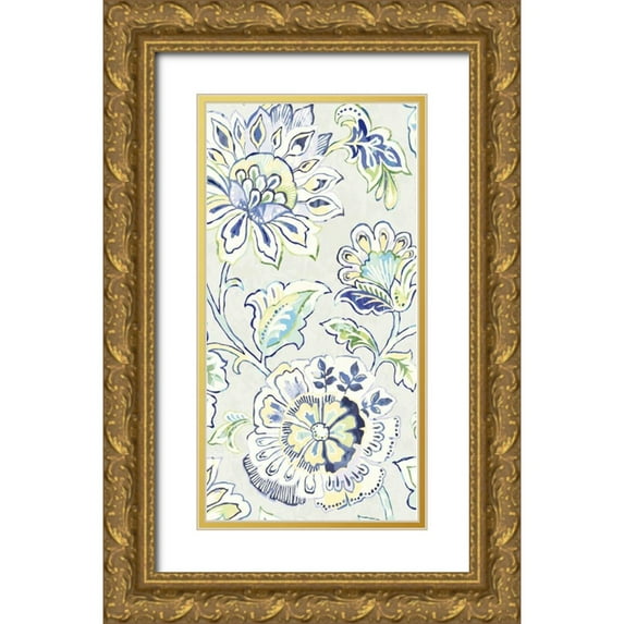 Wild Apple Portfolio 14x24 Gold Ornate Wood Framed with Double Matting Museum Art Print Titled - Ceylon Gardens VII Indigo