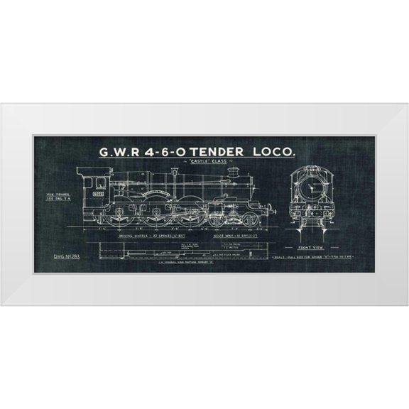 Wild Apple Portfolio 14x8 White Modern Wood Framed Museum Art Print Titled - Train Blueprint III Black