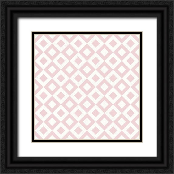 Wild Apple Portfolio 15x15 Black Ornate Wood Framed with Double Matting Museum Art Print Titled - Flowers on White Contemporary Bright Pattern VB