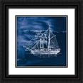 thumbnail image 1 of Wild Apple Portfolio 15x15 Black Ornate Wood Framed with Double Matting Museum Art Print Titled - Sailing Ships V Indigo, 1 of 4