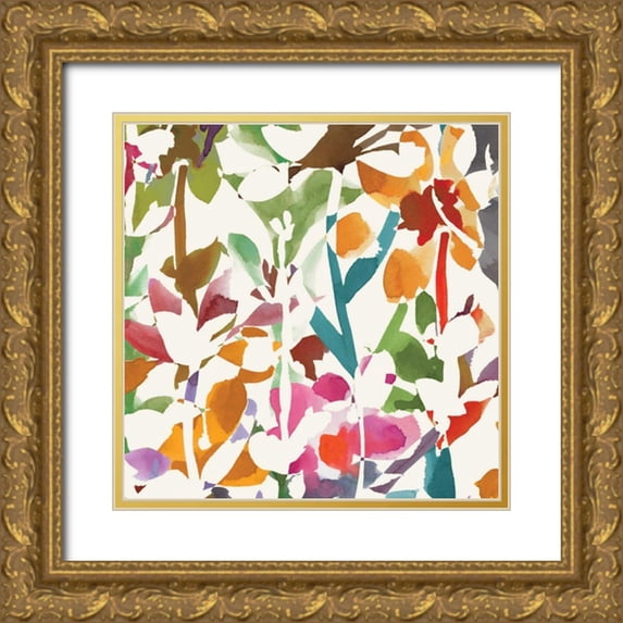 Wild Apple Portfolio 15x15 Gold Ornate Wood Framed with Double Matting Museum Art Print Titled - Pink Garden square II White