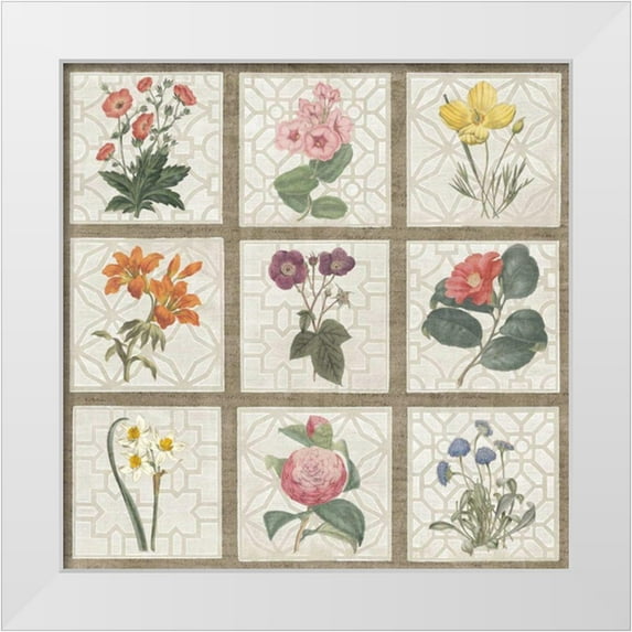 Wild Apple Portfolio 15x15 White Modern Wood Framed Museum Art Print Titled - Monument Etching Tile Flowers Square II