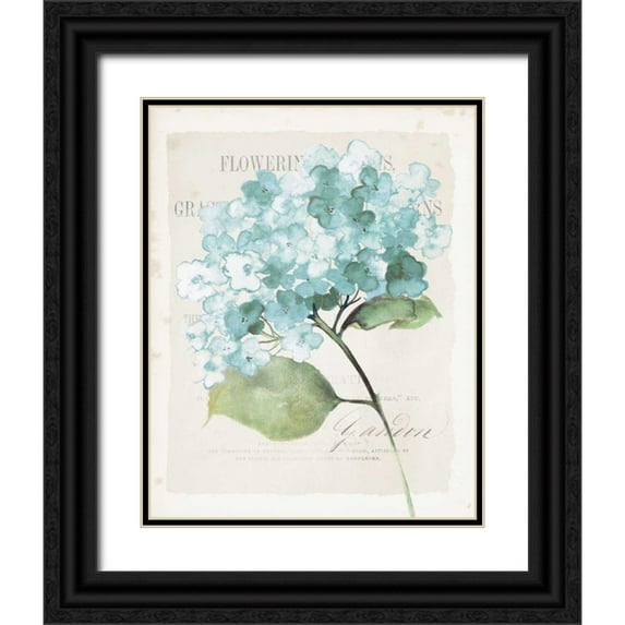 Wild Apple Portfolio 15x18 Black Ornate Wood Framed with Double Matting Museum Art Print Titled - Antique Floral I Blue Vintage