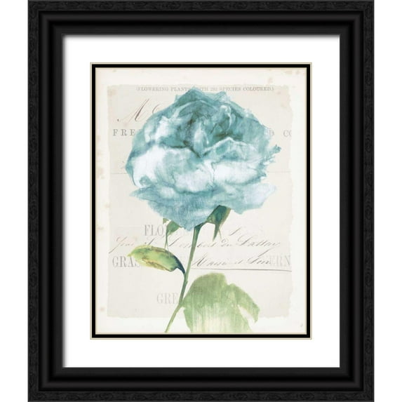 Wild Apple Portfolio 15x18 Black Ornate Wood Framed with Double Matting Museum Art Print Titled - Antique Floral II Blue Vintage