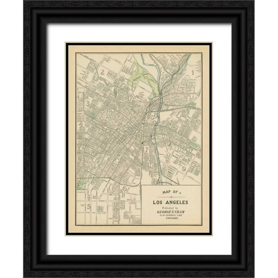Wild Apple Portfolio 15x18 Black Ornate Wood Framed with Double Matting Museum Art Print Titled - Map of Los Angeles