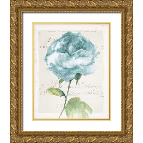 Wild Apple Portfolio 15x18 Gold Ornate Wood Framed with Double Matting Museum Art Print Titled - Antique Floral II Blue Vintage