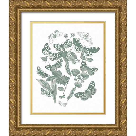 Wild Apple Portfolio 15x18 Gold Ornate Wood Framed with Double Matting Museum Art Print Titled - Butterfly Bouquet IV Sage