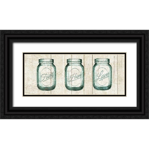 Wild Apple Portfolio 18x10 Black Ornate Wood Framed with Double Matting Museum Art Print Titled - Flea Market Mason Jars Panel I v.2