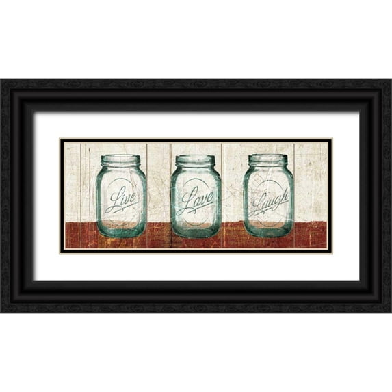 Wild Apple Portfolio 18x10 Black Ornate Wood Framed with Double Matting Museum Art Print Titled - Flea Market Mason Jars Panel II Table