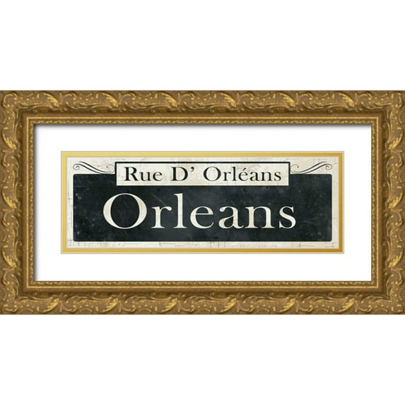 Wild Apple Portfolio 18x9 Gold Ornate Wood Framed with Double Matting Museum Art Print Titled - French Quarter Sign II