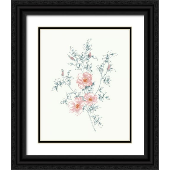 Wild Apple Portfolio 20x24 Black Ornate Wood Framed with Double Matting Museum Art Print Titled - Flowers on White II Contemporary