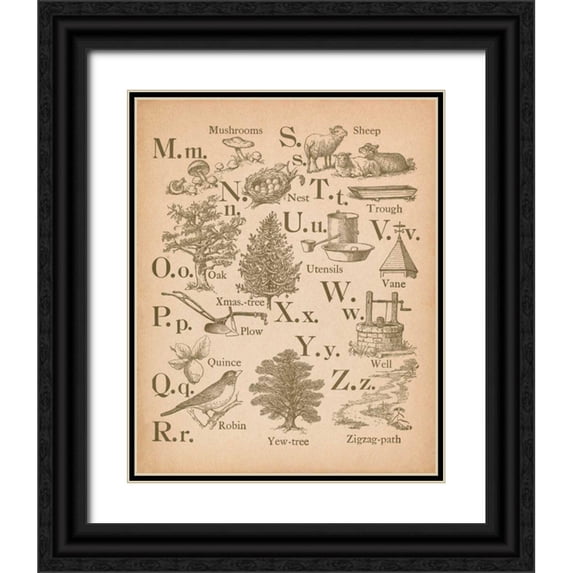 Wild Apple Portfolio 20x24 Black Ornate Wood Framed with Double Matting Museum Art Print Titled - Vintage Alphabet II