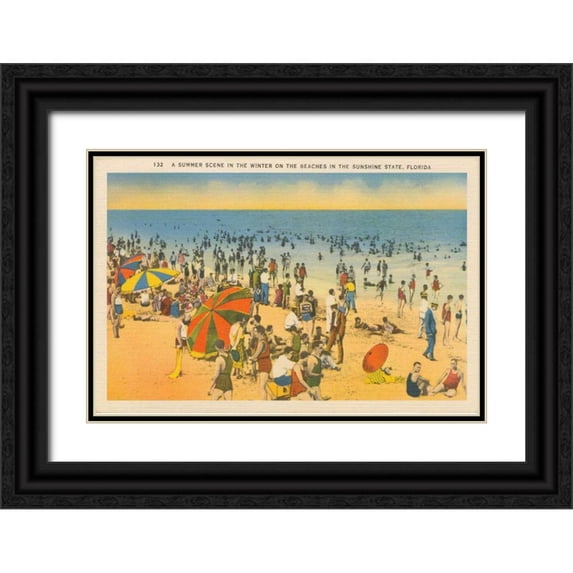 Wild Apple Portfolio 24x17 Black Ornate Wood Framed with Double Matting Museum Art Print Titled - Beach Postcard IV Plain Border