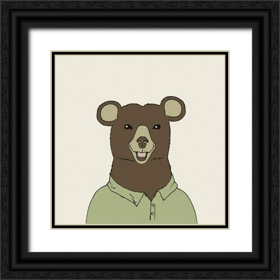 Wild Apple Portfolio 26x26 Black Ornate Wood Framed with Double Matting Museum Art Print Titled - Bear on Cream