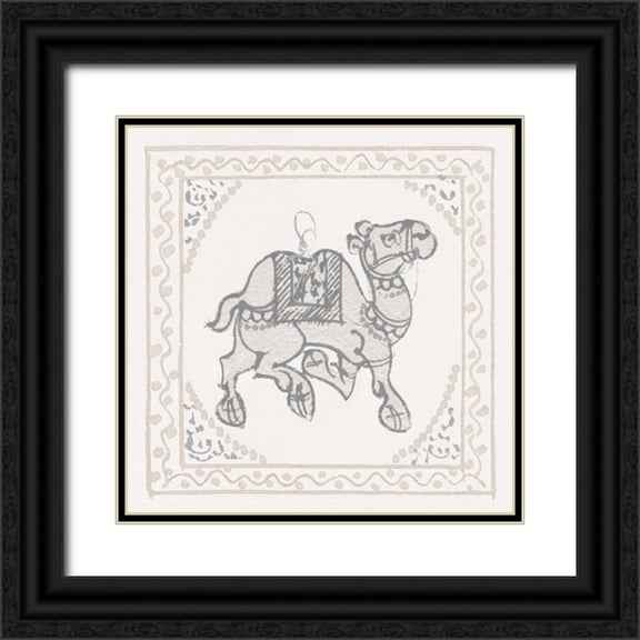 Wild Apple Portfolio 26x26 Black Ornate Wood Framed with Double Matting Museum Art Print Titled - Winter Caravan Camel