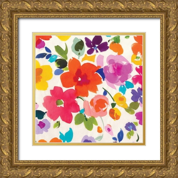 Wild Apple Portfolio 26x26 Gold Ornate Wood Framed with Double Matting Museum Art Print Titled - Bright Florals II