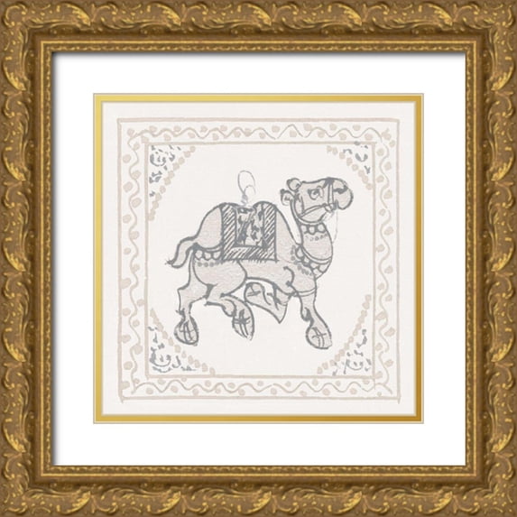 Wild Apple Portfolio 26x26 Gold Ornate Wood Framed with Double Matting Museum Art Print Titled - Winter Caravan Camel