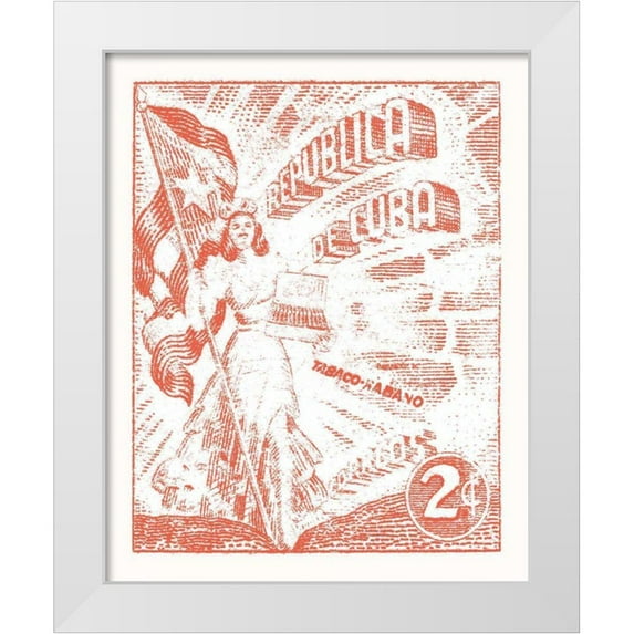Wild Apple Portfolio 26x32 White Modern Wood Framed Museum Art Print Titled - Cuba Stamp XXI Bright