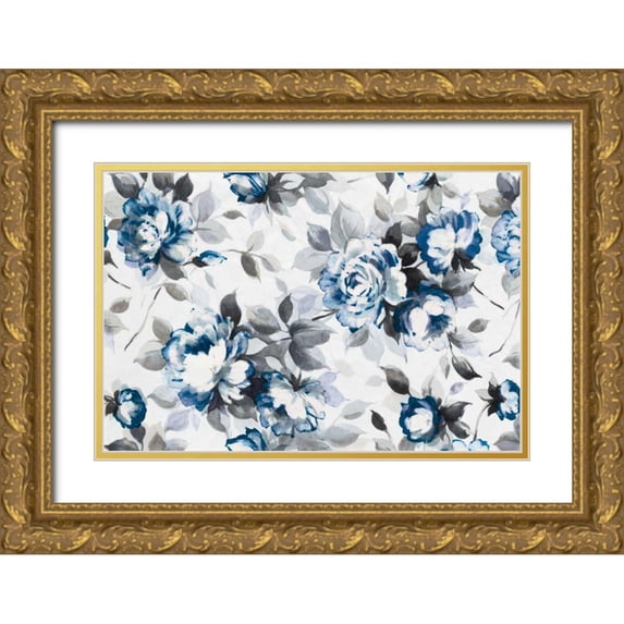 Wild Apple Portfolio 32x23 Gold Ornate Wood Framed with Double Matting Museum Art Print Titled - Scent of Roses Indigo