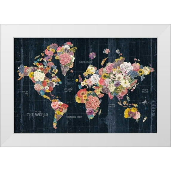 Wild Apple Portfolio 32x23 White Modern Wood Framed Museum Art Print Titled - Botanical Floral Map Words