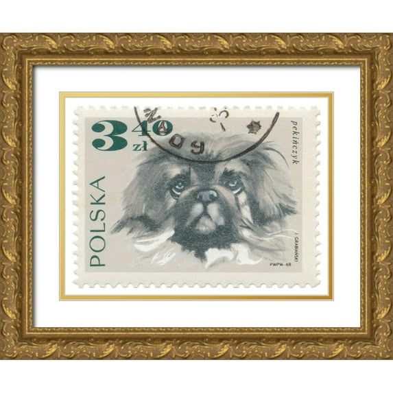 Wild Apple Portfolio 32x25 Gold Ornate Wood Framed with Double Matting Museum Art Print Titled - Poland Stamp III on White