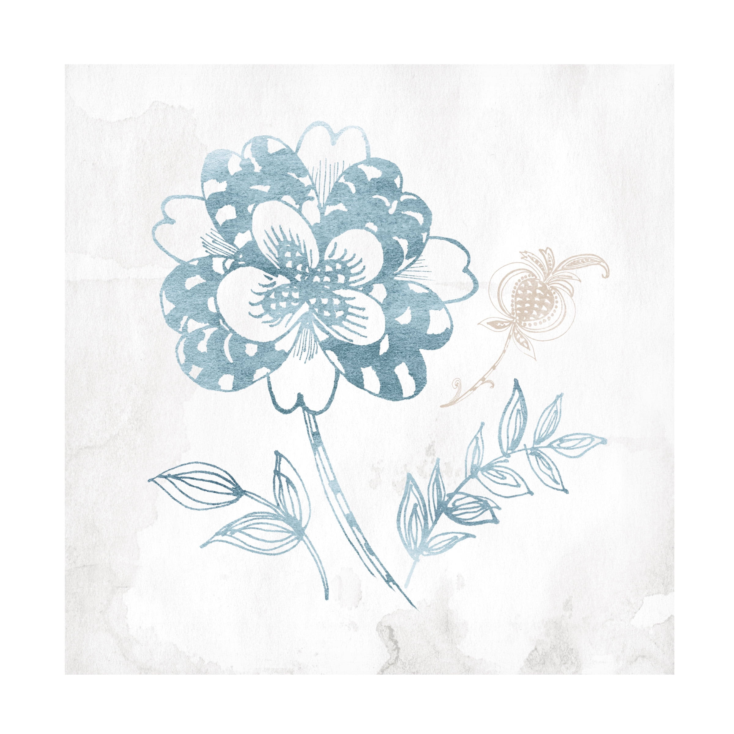 Teal and Beige Floral Canvas Print with Wood Frame, 14" x 14"