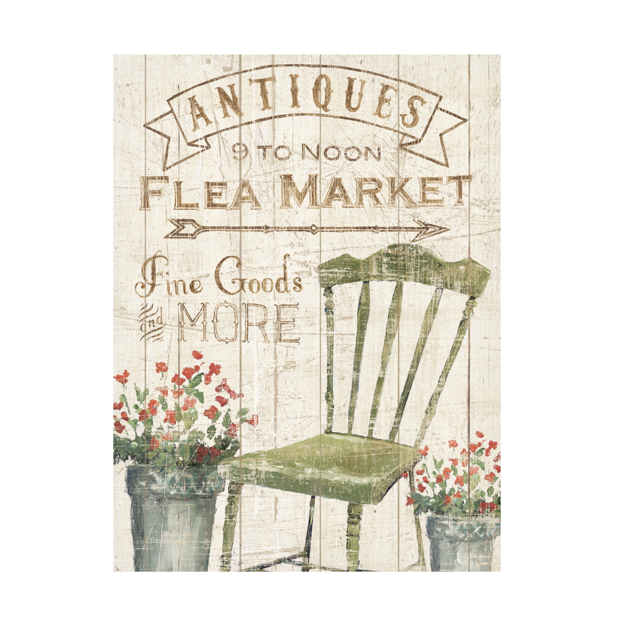 Vintage Typography Flea Market Canvas Print in Green and White