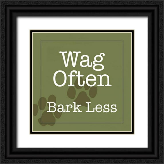 Wild Apple Studio 20x20 Black Ornate Wood Framed with Double Matting Museum Art Print Titled - Wag Often - Bark Less