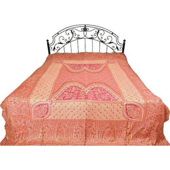 Wild-Aster Reversible Jamawar Bedspread with Mughal Weave - Modal