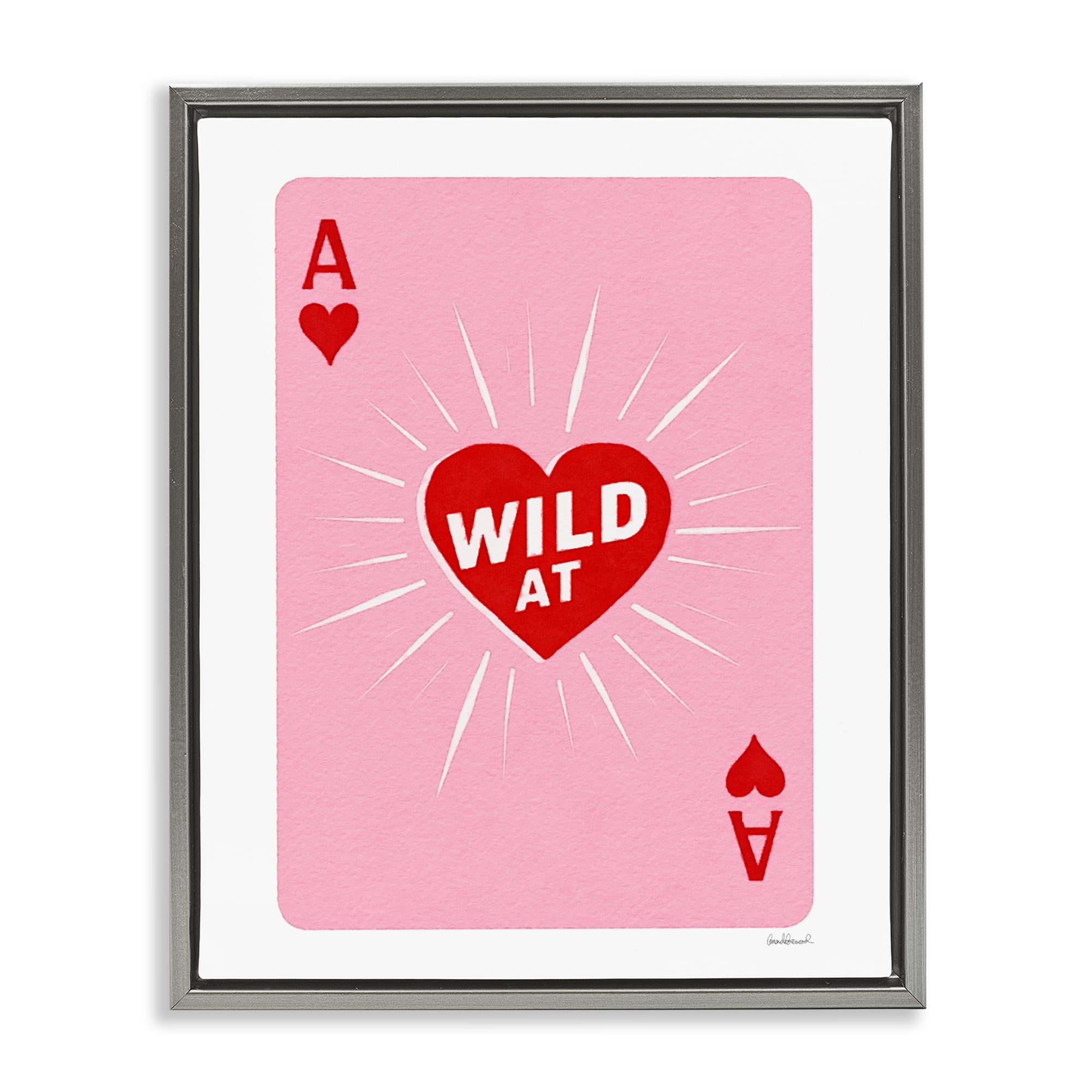 Wild At Heart Card Gray Framed Floater Canvas Wall Art, design by Amanda Greenwood