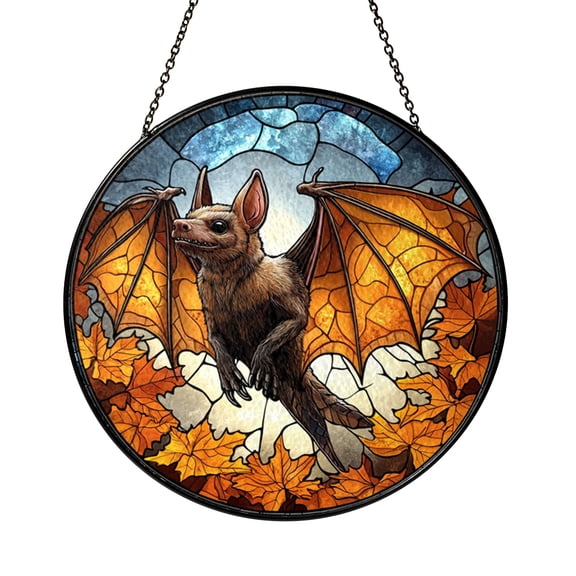 Wild Bat Faux Stained Glass Window Cling, Glossy Double Sided Translucent Decorative Night Window Decal for Home