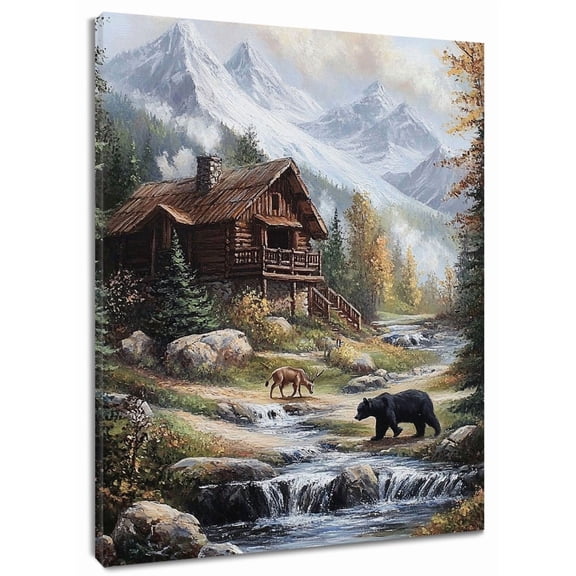 Wild Bear Cabin Wall Art Print, Forest Wildlife Decor