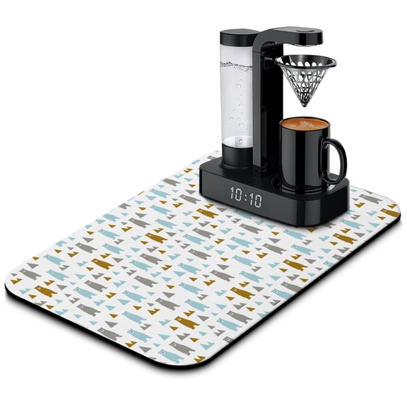 Wild Bear Coffee Station Mat Non-Slip Absorbent Mat, Cartoon Bear Art & Brown Bear Forest Theme