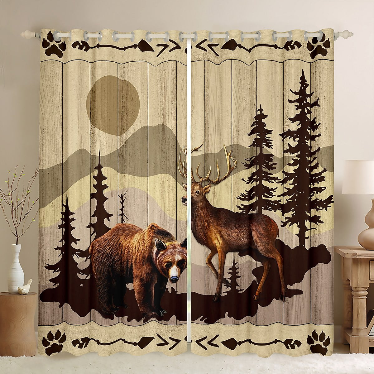 Wild Bear Curtains Deer Hunting Curtains & Drapes Woodland Animals ...