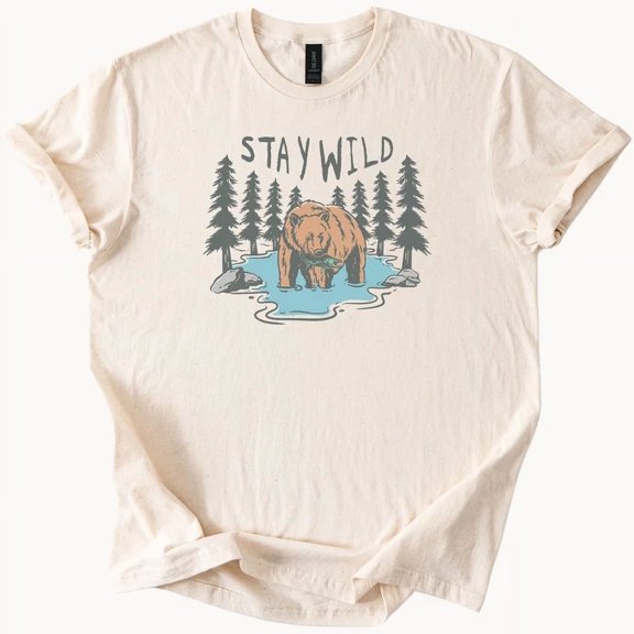 Wild Bear Fish Tee Nature Graphic Shirt
