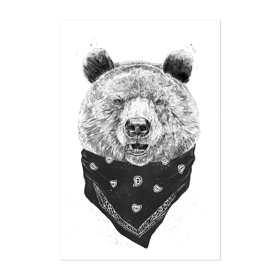 Wild Bear - Illustration Animal Black and White Wildlife Line Art Humor Unframed Wall Art Print 20 x 28 inches