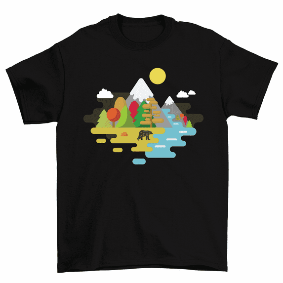 Wild Bear Mountain Abstract Graphic T-Shirt Geometric Outdoor Gift Tee