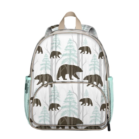 Wild Bear Student Backpack – Brown Polar Bear Cartoon Print With Winter Forest Hunting Pattern