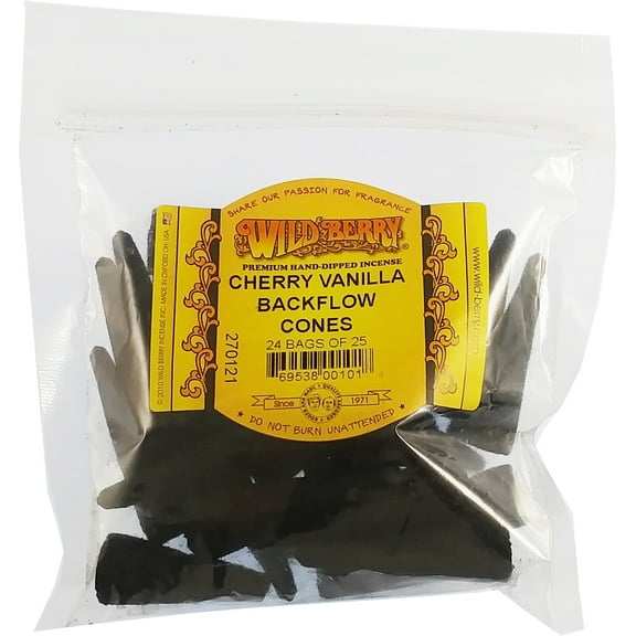Wild Berry Cherry Vanilla Backflow Incense Cones [25 Cones Per Pack - Black]