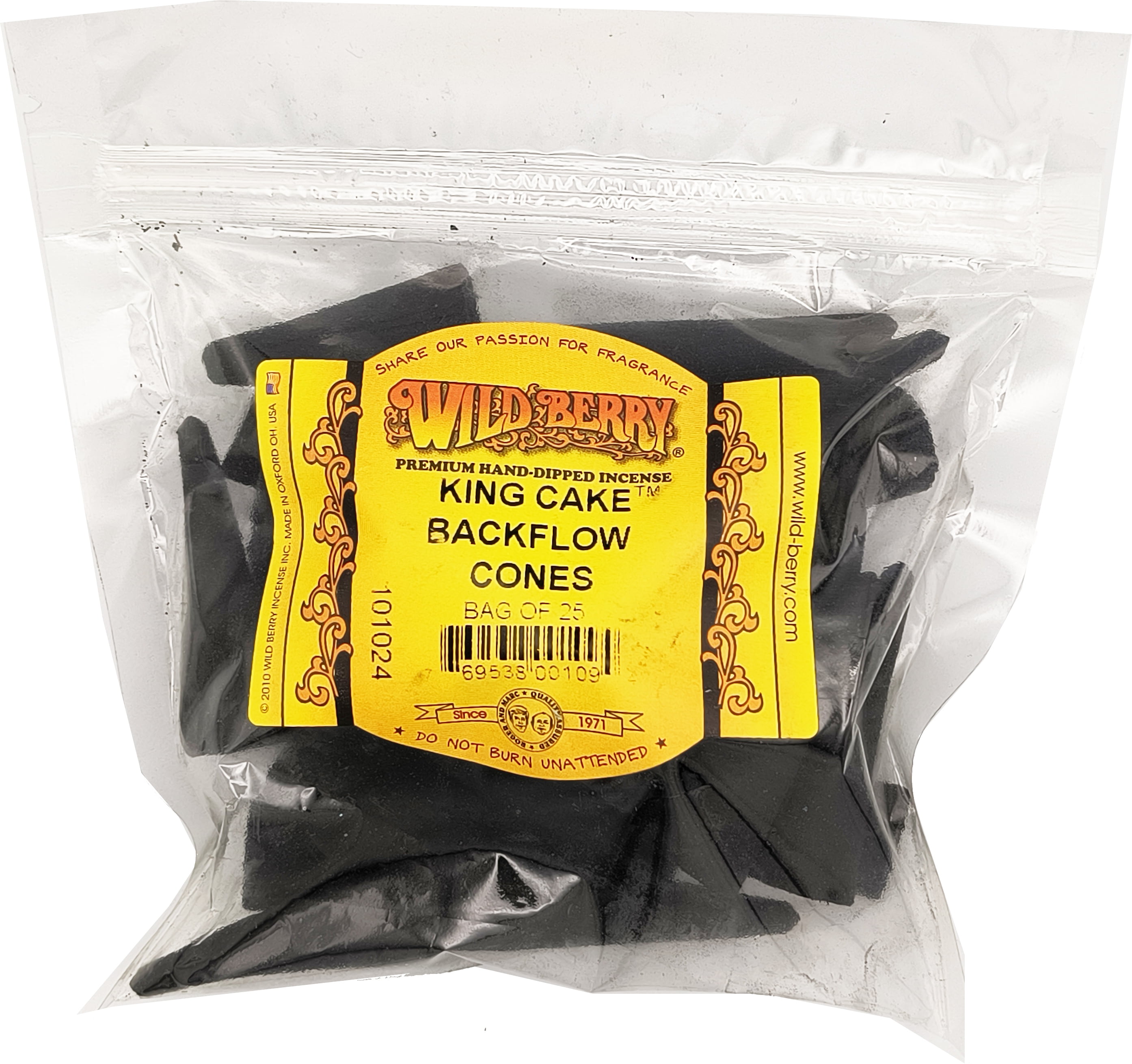 Wild Berry King Cake Backflow Incense Cones [25 Cones Per Pack - Black]