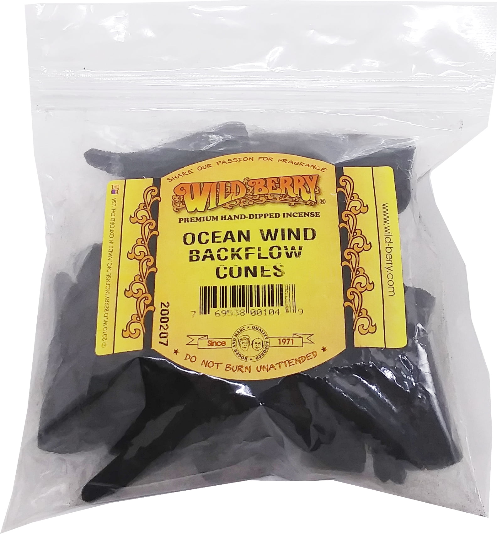 Wild Berry Ocean Wind Backflow Incense Cones [25 Cones Per Pack - Black]