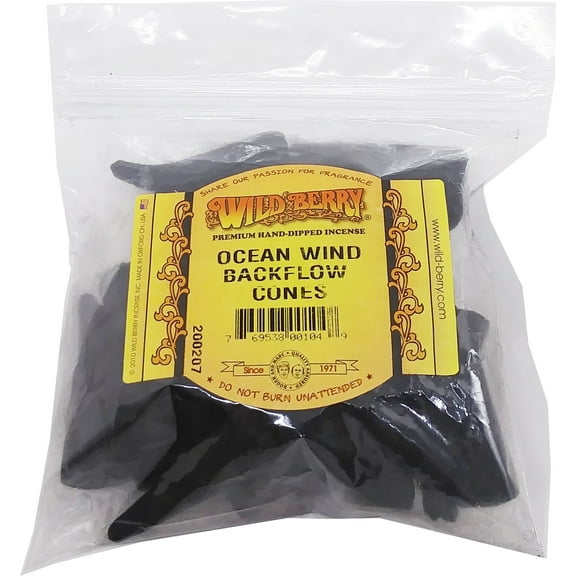 Wild Berry Ocean Wind Backflow Incense Cones [25 Cones Per Pack - Black]
